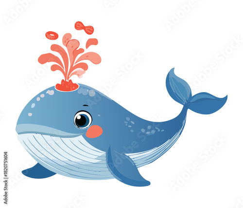 Creative Blue Whale Animal Illustration Spouting Red Liquid Or Bubbles For Modern Artistic Marine Theme