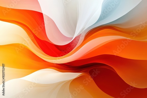 An elegant abstract design featuring soft flowing shapes in warm tones of red, orange, and white, representing fluidity, motion, and artistic expression in contemporary art.