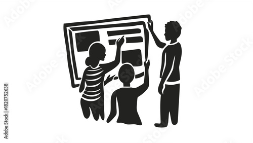 Flat minimalist digital art of a group brainstorming session