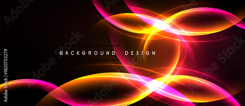 Abstract neon lines create dynamic curves, bright glow, dark background. Modern design element, vibrant energy, futuristic aesthetic.