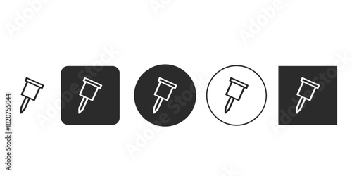 Push pin icon set for user interface design | Minimalist black and white thumbtack vector graphic | Map marker symbol for location and navigation apps