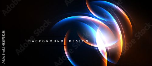 Abstract flowing lines, vibrant colors, dark background. Modern design elements create dynamic visual impact. Brightness contrasts beautifully.