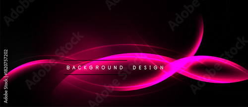 Abstract pink waves over black background. Modern design element, smooth curves, dynamic composition. Simple yet elegant visual.