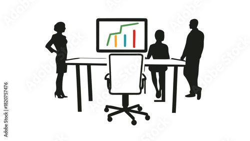 Team silhouettes collaborating around a projected business idea