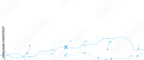 Technology blue circuit diagram on white background. electrical line on white engineering technology concept vector panorama background
