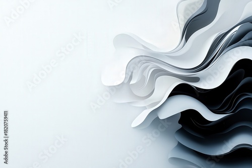 An exquisite blend of textured white and black paper forms, artfully arranged to create a dynamic visual experience showcasing motion and elegance in design.