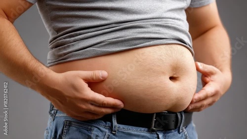Weighty Concern: A close-up captures a person's hands cradling a prominent belly, the physical manifestation of lifestyle and dietary habits.