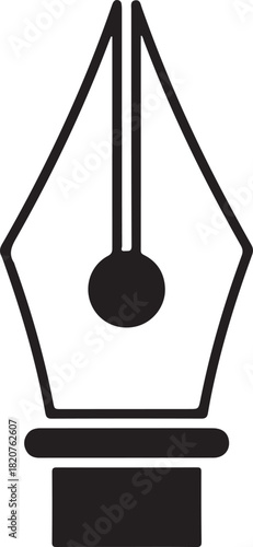 Close up vector graphic of fountain pen nib and ink feed system illustrating writing tool on transparent background