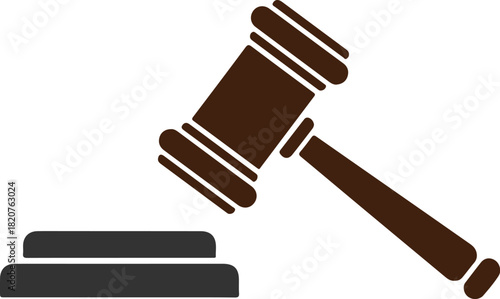 Legal authority symbol illustration of judge gavel and striking block representing courtroom decision making process equipment.