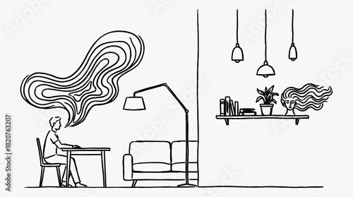 Illustration of creative thinking in a modern interior setting for inspiration