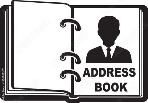 Open wire bound contact directory or phone book icon showing user profile silhouette black vector illustration design graphic.