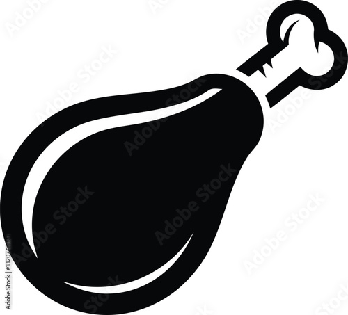 Simple black silhouette of a cooked chicken leg drumstick
