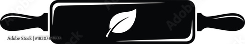 Black silhouette of a rolling pin with a leaf emblem