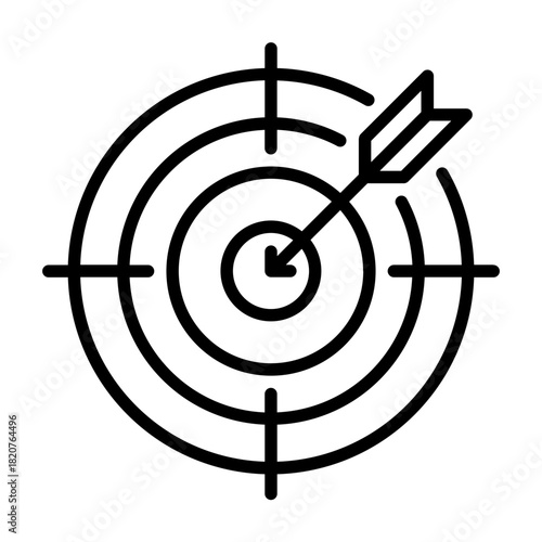 Line icon of target with arrow representing accurate market targeting.