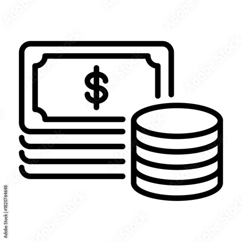 Line icon of stacked coins representing financial savings and monetary growth.