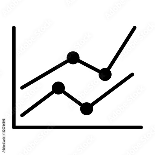 Glyph icon of line chart showing fluctuating data for market trend analysis.