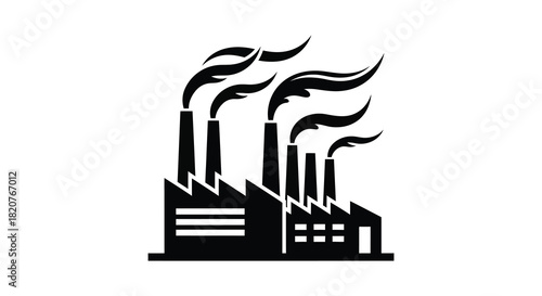 Industrial factory with smoke stacks silhouette