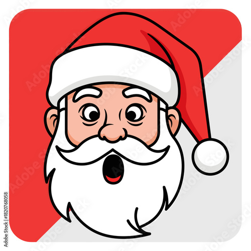 Surprised Santa Claus Face Icon with Open Mouth and Wide Eyes, Expressing Shock or Excitement, Perfect for Holiday Greetings and Festive Designs