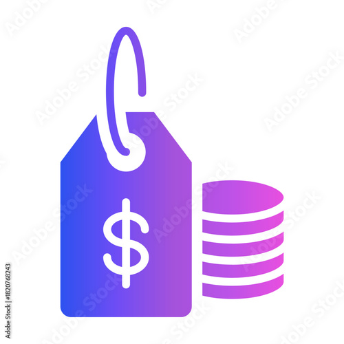 Gradient color icon of price tag and coins symbolizing pricing strategy analysis.