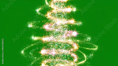 Magical sparkling particles spiral upward in a glowing swirl on a green screen, ideal for fantasy spells, fairy effects, and enchanting animation overlays