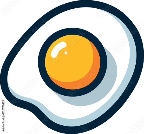 Cartoon illustration of a fried egg with a bright yellow yolk and a white surrounding, outlined in dark blue.