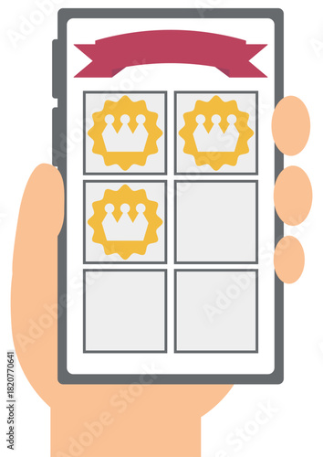 スマートフォンでスタンプラリーなどスタンプカードが表示されているイメージ素材