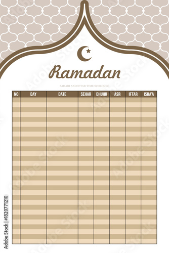 prayer time table for the holy month of Ramadan