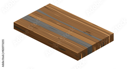 Isometric wooden plank on white background