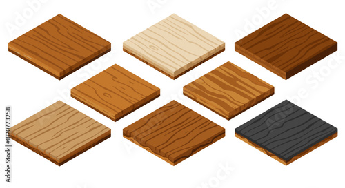 Isometric wooden textures: diverse square wood panels for design