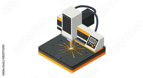 3d isometric cnc machine cutting process with sparks