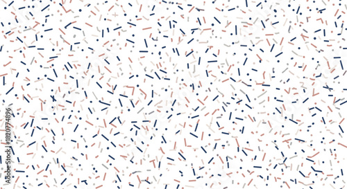 Festive seamless pattern composed of numerous scattered dots and dashes in subtle, muted colors, creating a playful confetti effect on a white background.