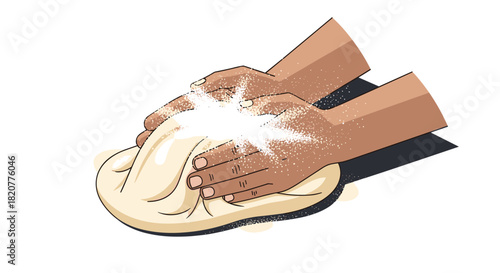 Kneading dough with flour: hands in action
