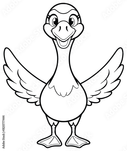 Playful Duck: A whimsical illustration of a charming duck with an inviting smile and outstretched wings, radiating joy and lightheartedness.