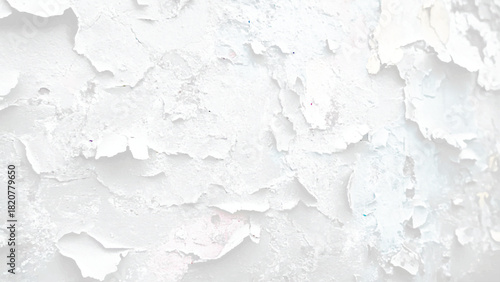 Panorama of Old cement wall painted white, peeling paint texture and background