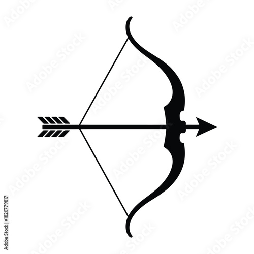 Black silhouette of a bow and arrow on a white background