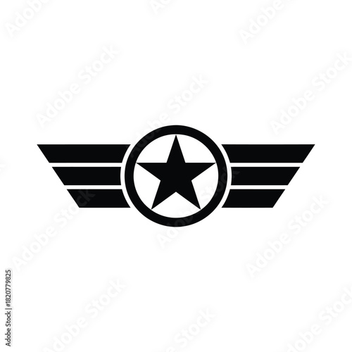 Black and white stylized wings with star emblem