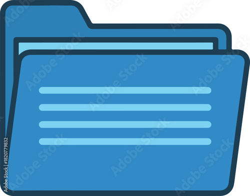 Illustration of a blue folder with horizontal lines representing documents inside, symbolizing file organization and data storage.