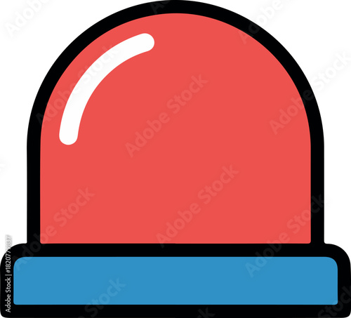 A flat design vector icon of a red emergency alarm siren light with a blue base.