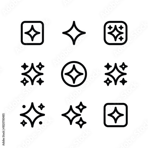 Set of nine clean sparkle and shine icons in a grid layout