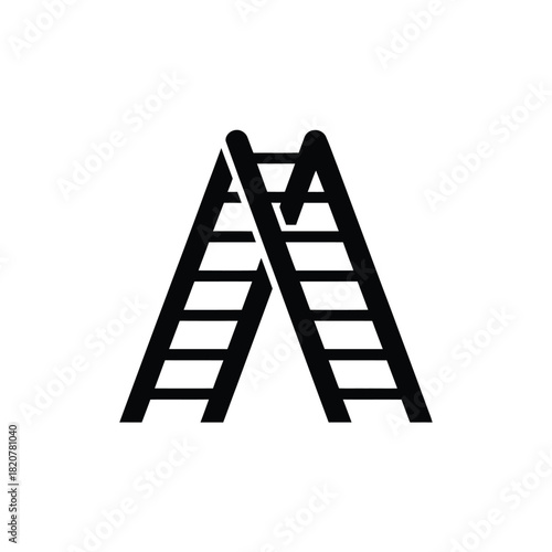 Simple black silhouette of an a frame ladder on a white background