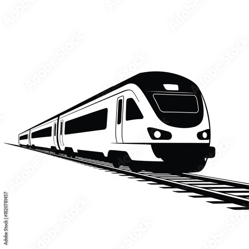 Modern high speed train traveling on tracks