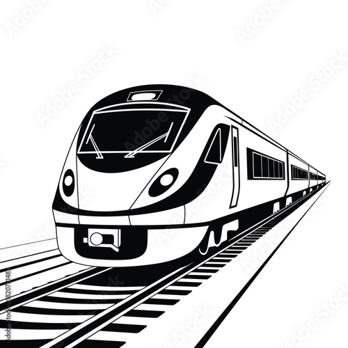 Modern high speed train traveling on tracks illustration