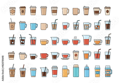 Collection of various coffee and beverage cups and glasses.