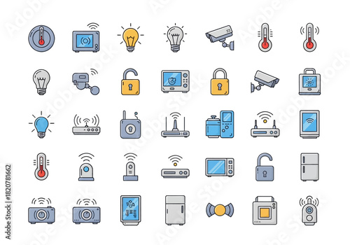 Smart home devices and technology icons for automation.