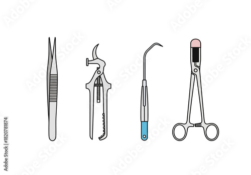 Medical Instruments Illustration Depicting Surgical Tools for Healthcare Procedures.