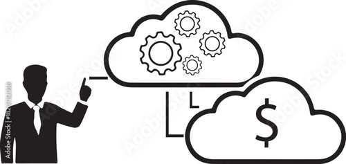 Cloud computing data services technology businessman pointing financial storage vector