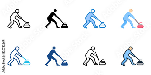Curling icon set multiple style collection 
