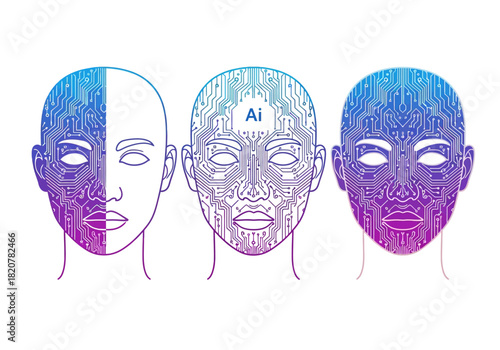 Artificial Intelligence Faces: Human to AI Transformation Concept.