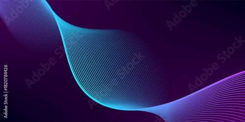 Dark horizontal background of wavy bright blue pink lines. Abstract background with glowing lines. abstract wavy lines background. Modern technology futuristic concept.