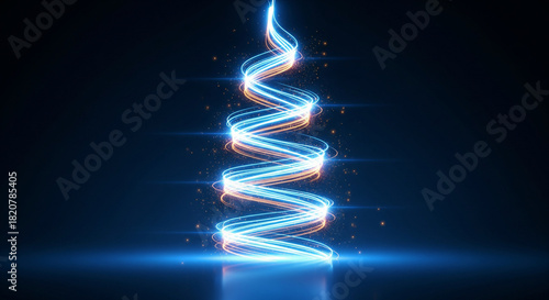 Abstract glowing spiral blue and orange light streaks energy concept for technology and innovation